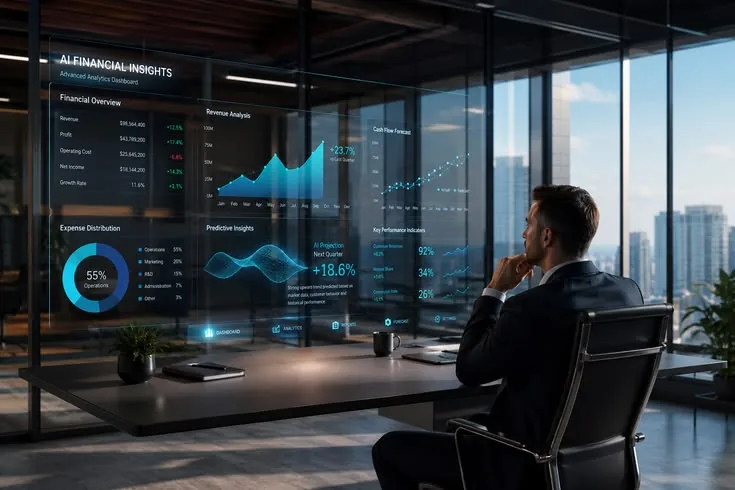Business leader reviewing financial market data