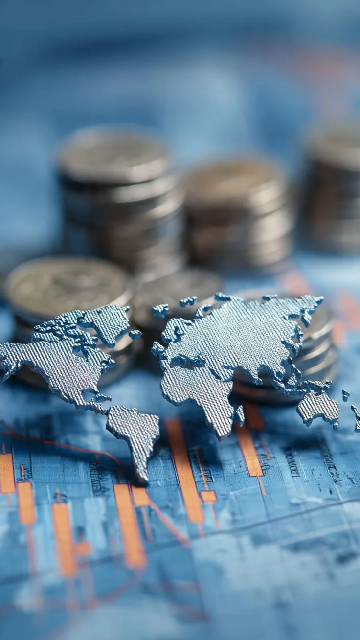 Global financial markets map and currency indicators