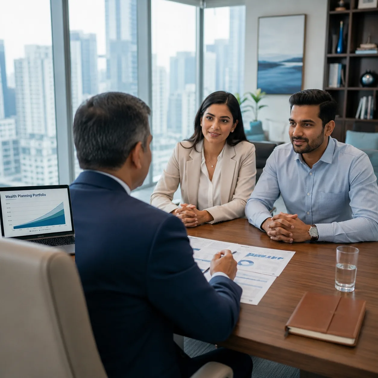 A couple discussing their investment plan with a financial adviser
